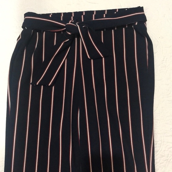 NAVY STRIPE WIDE LEG PULL-ON PANT WITH TIE - Picture 5 of 6